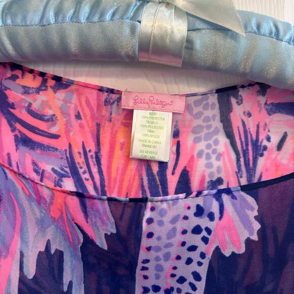 Lilly Pulitzer Sheer Tassel Hem Poncho Cover-Up – One Size - Picture 4 of 4